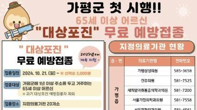 가평군, 어르신 대상포진 무료 예방접종 '첫 시행'