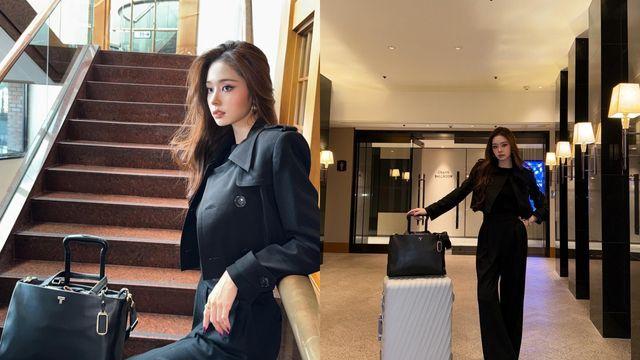 송지아, 블랙 슈트와 캐리어로 완성한 '시크 여행룩'