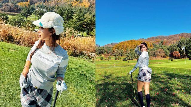 쌀쌀한 날씨도 문제없다… 김희정, 아가일 스커트로 완성한 '가을 라운드룩'