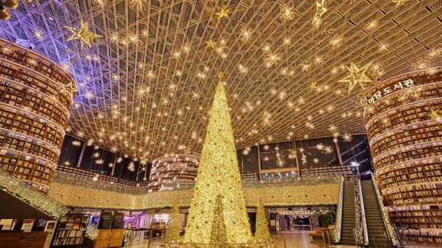 황금빛 세상…스타필드 코엑스몰 별마당 도서관, '골드 포레스트' 변신