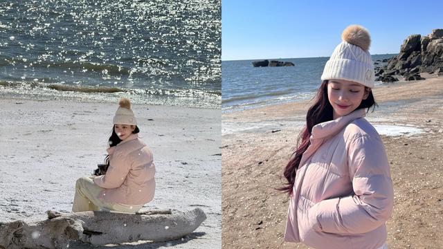 에스파 카리나, 따스한 핑크 패딩+비니룩…겨울 감성 '핫템' 완성