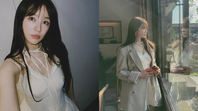 윤은혜, 햇살을 머금은 베이지 톤 수트, 가을 감성 물씬  