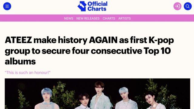 에이티즈, ‘K팝 최초’ 1년 내 英 오피셜 앨범 차트 3연속 톱5