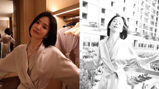 송혜교, 실크 로브와 쥬얼리로 완성한 우아한 모먼트