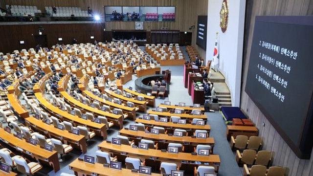 헌정사상 초유 감사원장·중앙지검장 등 검사 3인 탄핵안 가결...與 전원 불참
