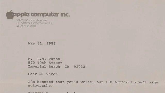 스티브 잡스에게 싸인해달라고 요청했다가 받은 답장.
