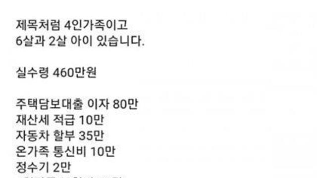 실수령 460만원 외벌이.