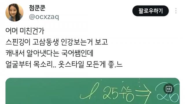 동생이 인강보는데 강사님 예뻐서 찾아봤다는 트위터글