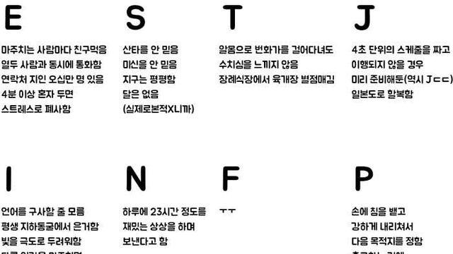 논란없고 가장 정확한 MBTI 알파벳 정리표..