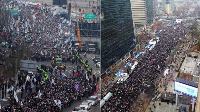 반으로 쪼개진 광화문…'윤석열 체포' vs '이재명 구속'