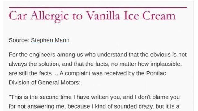 바닐라 아이스크림을 사면, 시동이 안 걸려요.