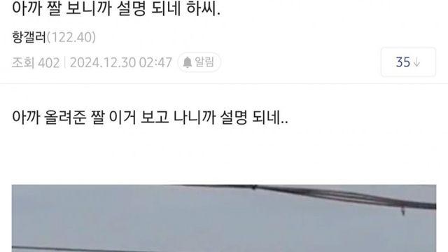항공기 정면 영상 보고 항공기갤에서 나온 이야기 