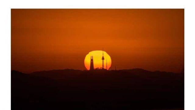 삼각함수를 이용해서 롯데타워와 남산타워를 한 장에 담은 사진..