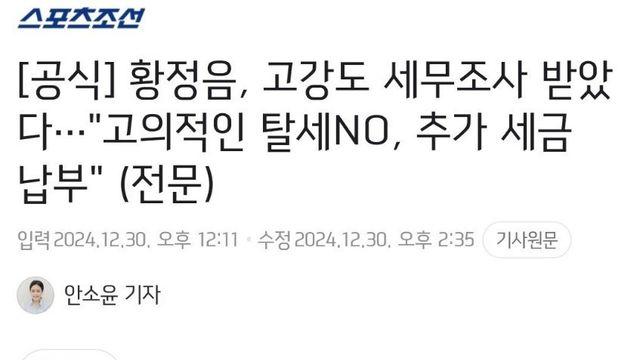 황정음, 고강도 세무조사 받았다