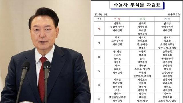 尹 체포영장 집행에…서울구치소 ‘식단표’ 등장