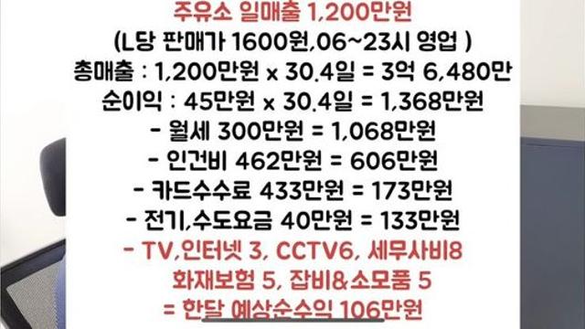 현재 논란중인 주유소 사장 한달 순수익