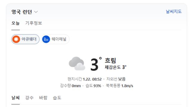 [여행날씨] 오늘 영국 런던, 낮 최고 5도 흐림… 오전 한때 비 소식