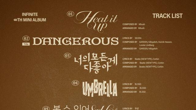 '3월 컴백' 인피니트, 타이틀곡 'Dangerous' 확정...새 앨범 트랙리스트 공개