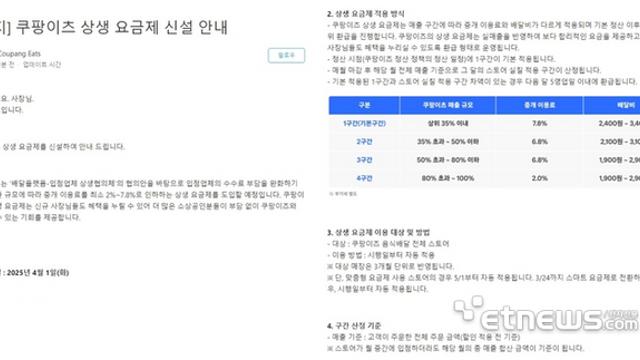  쿠팡이츠, 새로운 '수수료 상생안' 발표… 배달업계 변화 예고