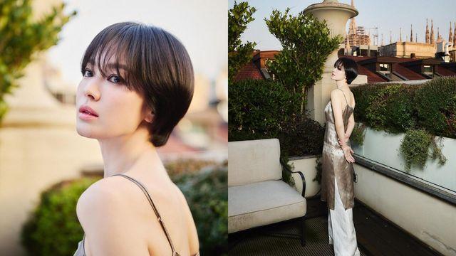 송혜교, 단발의 정석을 보여주다…페미닌한 실크 드레스 룩까지  