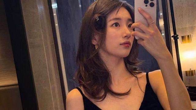 수지, 벨벳 블랙 드레스로 완성한 우아한 밤