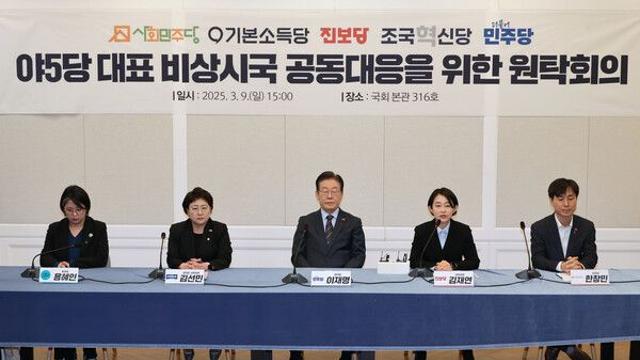野5당 원탁회의서 헌재에 尹파면 신속 선고 촉구...매일 탄핵촉구 집회 참석키로