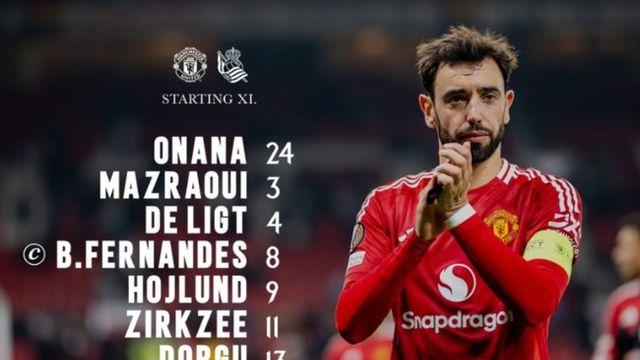 [UEL 라인업] 지면 다음 시즌 유럽대항전 없다! ‘브루노 출격’ 맨유, 소시에다드전 선발 공개