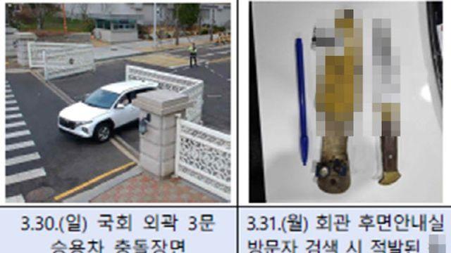 차 몰고 충돌하고 흉기 소지...국회 수난시대