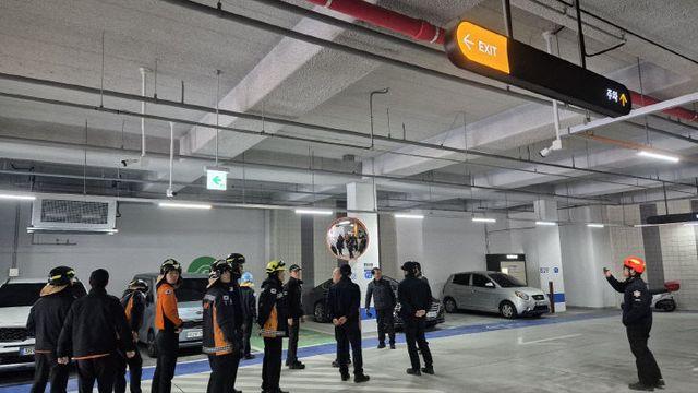단양소방서, 지하주차장 전기차 화재 대응 훈련 실시