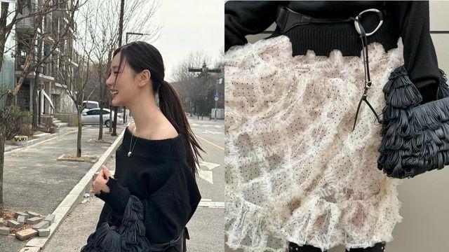 이시안, 오프숄더 니트와 시스루 스커트로 완성한 관능의 레이어링