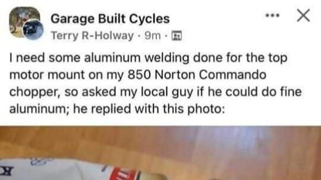 알루미늄 용접 할 수 있냐고 근처 샵에 문의했더니 답변으로 이 사진 보내줌