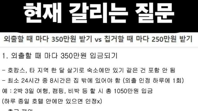 외출할 때마다 350만원 받기 vs 칩거할 때마다 250만원 받기