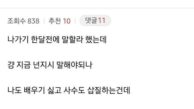 퇴사하려는데 사수가 일을 알려준다,,