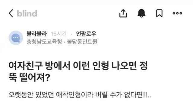여자친구 방에서 이런 인형 나오면 정 뚝 떨어져?