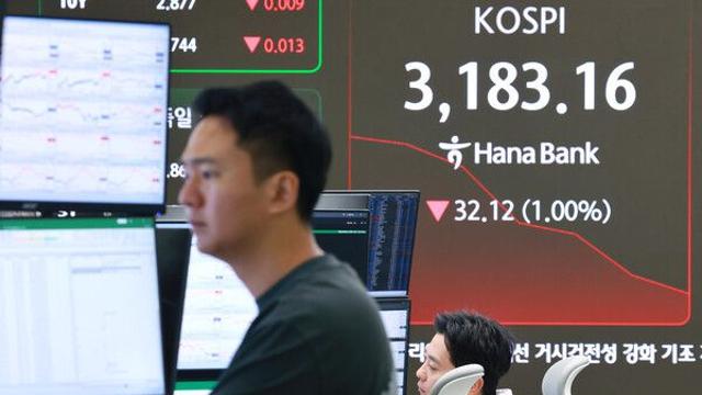 코스피, 美 물가 우려에 하루만에 하락 전환...3200선 아래로