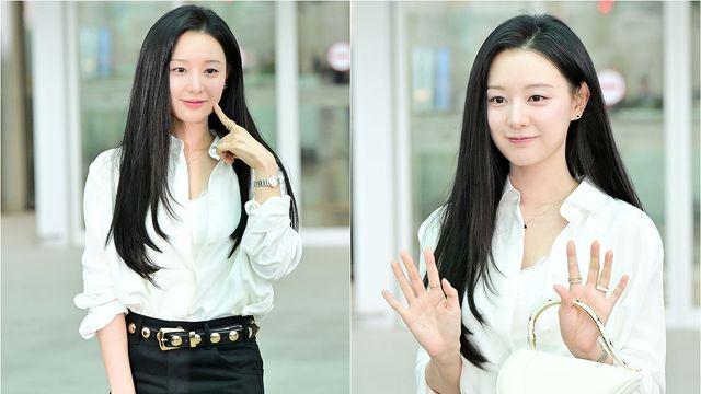 김지원, 흰 셔츠만 입어도 완벽…'골드 포인트' 벨트, 고급美 폭발
