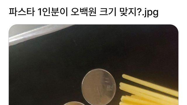파스타 1인분이 500원 크기 맞지?