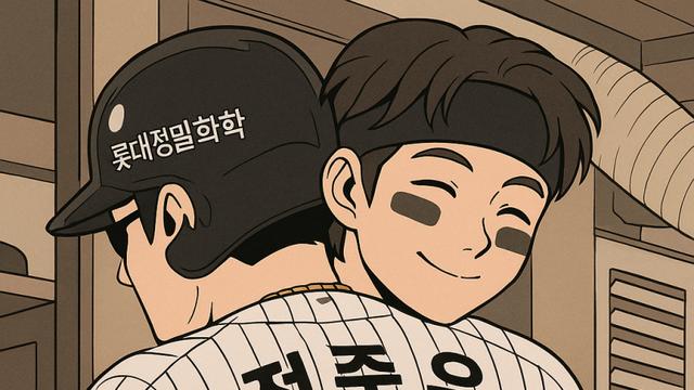 전준우와 윤동희의 뜨거운 포옹...이렇게 존경 받는 캡틴이라니 [AI 스포츠]
