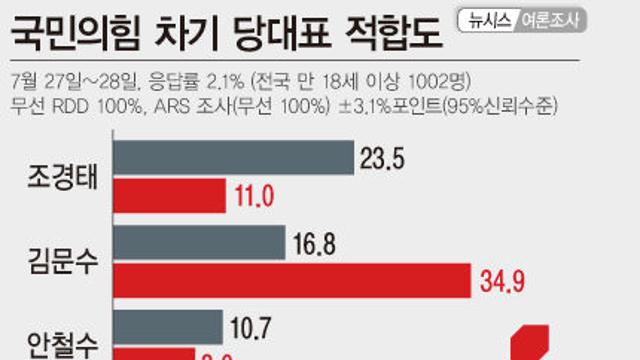 국힘 당대표 적합도…국힘 지지층에서 김문수 34.9%, 장동혁 19.8%, 조경태 11.0%[에이스리서치]