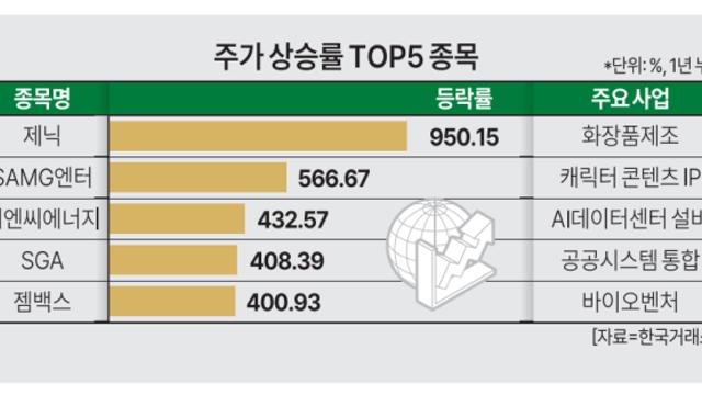 1년간 국장 수익률 톱5 종목은? 압도적 1등은 950% '제닉'