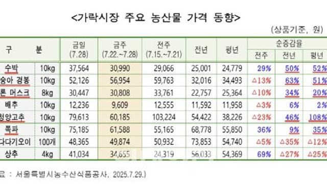 “최대 60% 올라”…복숭아·수박·청양고추 金값 됐다