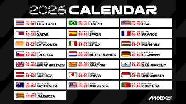 모토GP, 22경기 소화하는 2026 시즌 잠정 캘린더 발표