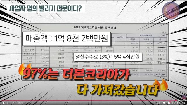 더본 코리아 축제 때 상인 명의 빌리고 97% 매출 가져 갔다는데?