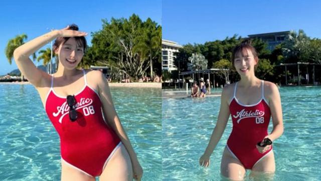 치어리더 하지원, 대만도 사로잡은 레드 수영복 자태