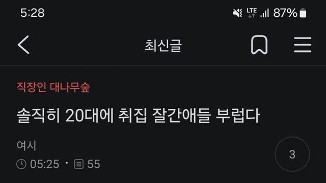 20대에 취집간 여자들을 부러워하는 여시회원