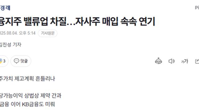 금융지주 밸류업 차질…자사주 매입 속속 연기