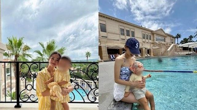 '금융인♥' 손연재, 아들과 호텔 수영장…늘씬한 몸매