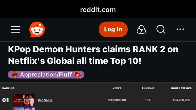 케데헌) 넷플릭스 역대 영화 2위 확정 레딧 반응 