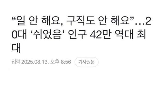 ‘쉬었음’ 청년 뉴스에 개빡친 디시 댓글