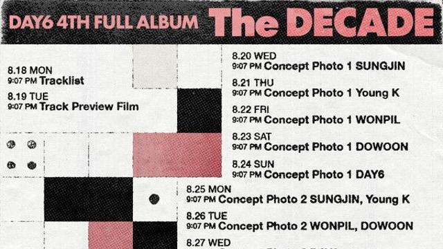 DAY6, 새 정규 'The DECADE' 스케줄러 공개…고양콘 전후 '콘텐츠축제'